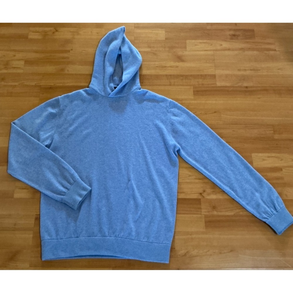Greyson Mens Large Wool Cashmere Hoodie Sweater Blue Luxury Golf Knit Pullover